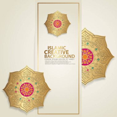 Arabic arabesque design greeting card for for major Islamic events, Islamic traditional wedding events and other users with realistic Islamic ornamental colorful detail of mosaic. Vector illustration.
