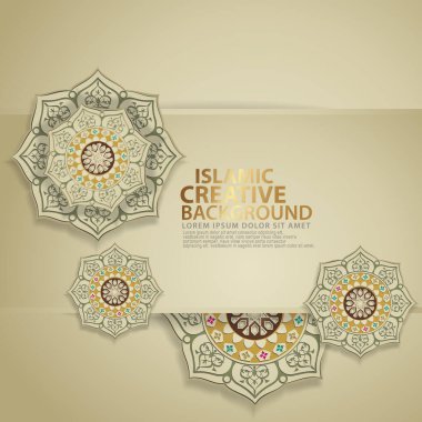 Arabic arabesque design greeting card for for major Islamic events, Islamic traditional wedding events and other users with realistic Islamic ornamental colorful detail of mosaic. Vector illustration.