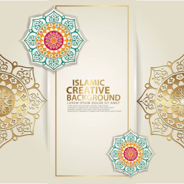Arabic arabesque design greeting card for for major Islamic events, Islamic traditional wedding events and other users with realistic Islamic ornamental colorful detail of mosaic. Vector illustration.