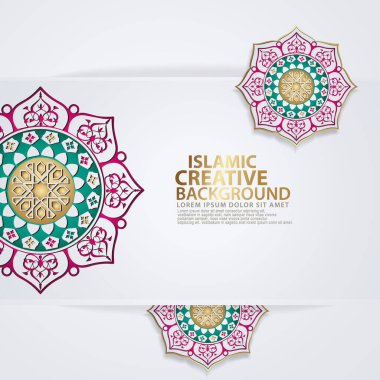 Arabic arabesque design greeting card for for major Islamic events, Islamic traditional wedding events and other users with realistic Islamic ornamental colorful detail of mosaic. Vector illustration.