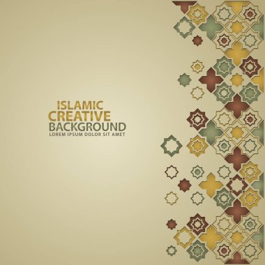 Islamic design greeting card background template with ornamental colorful detail of floral mosaic islamic art ornament.Vector illustration.