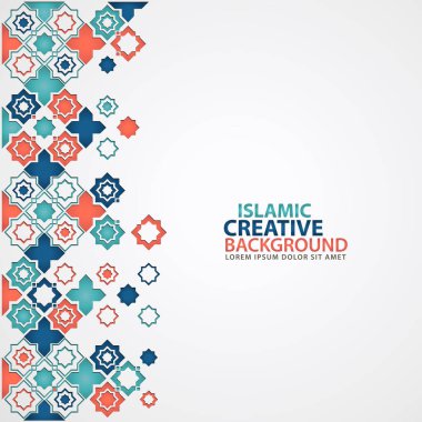Islamic design greeting card background template with ornamental colorful detail of floral mosaic islamic art ornament.Vector illustration.