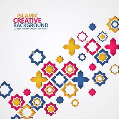 Islamic design greeting card background template with ornamental colorful detail of floral mosaic islamic art ornament.Vector illustration.