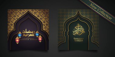 New Collections Ramadan kareem arabic calligraphy and traditional lantern for islamic greeting. vector illustration