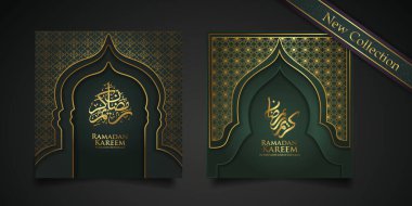 New Collections Ramadan kareem arabic calligraphy and traditional lantern for islamic greeting. vector illustration