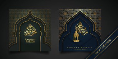 New Collections Ramadan kareem arabic calligraphy and traditional lantern for islamic greeting. vector illustration