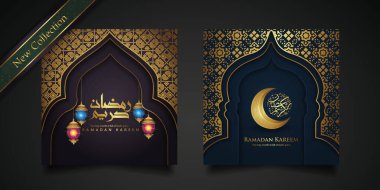 New Collections Ramadan kareem arabic calligraphy and traditional lantern for islamic greeting. vector illustration