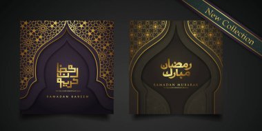 New Collections Ramadan kareem arabic calligraphy and traditional lantern for islamic greeting. vector illustration