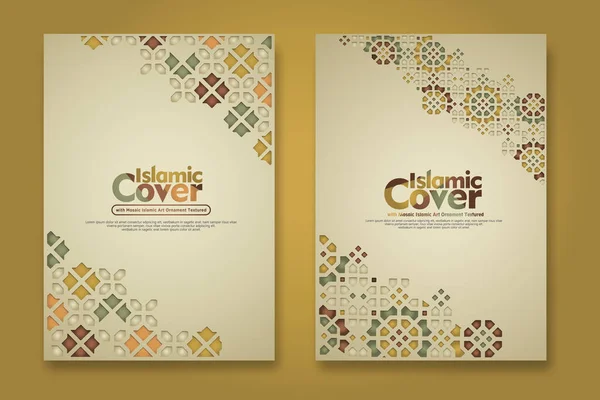 set Islamic cover background template with ornamental colorful detail of floral mosaic islamic art ornament.Vector illustration.