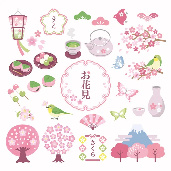 Cherry Blossom Illustration Set — ストックベクタ