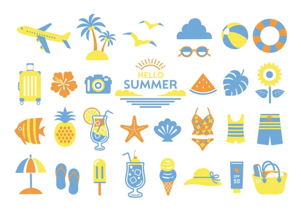 Icono Vacaciones Verano Ilustración Conjunto — Vector de stock