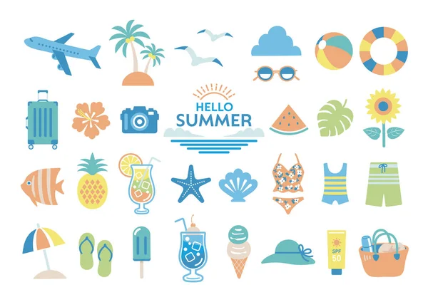 Sommerurlaub Ikone Illustration Set — Stockvektor