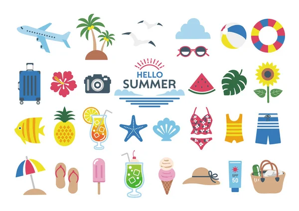 Summer Vacation Icon Illustration Set — Stock Vector