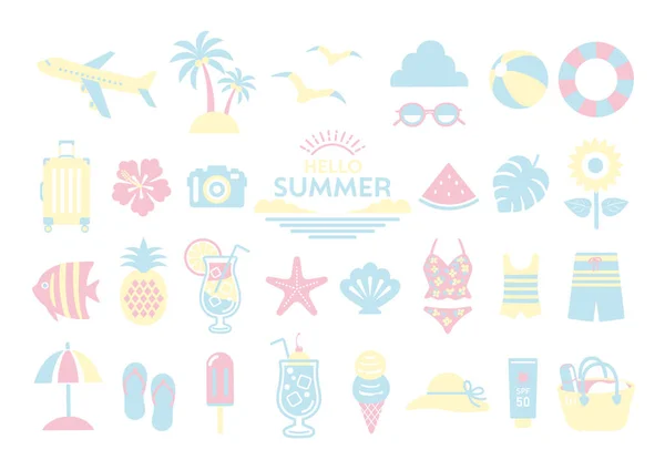 Sommerurlaub Ikone Illustration Set — Stockvektor