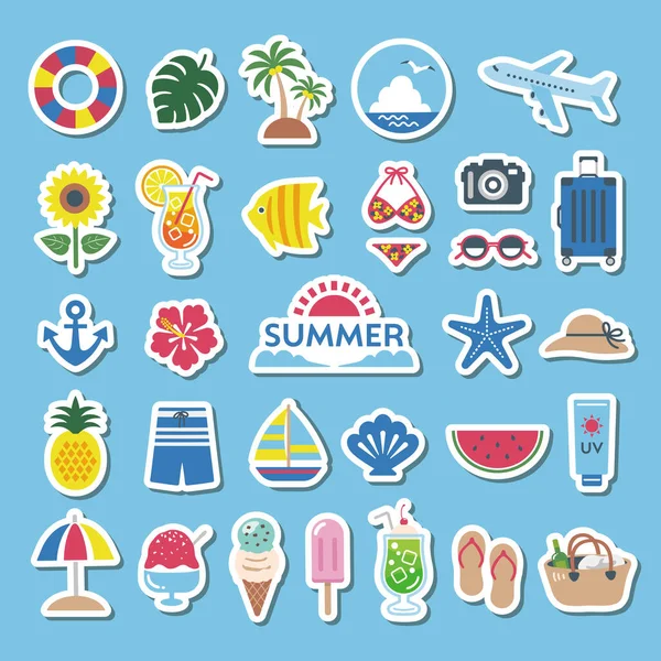 Summer Travel Illustration Set Summer Sea Travel Seal Style — Stock Vector