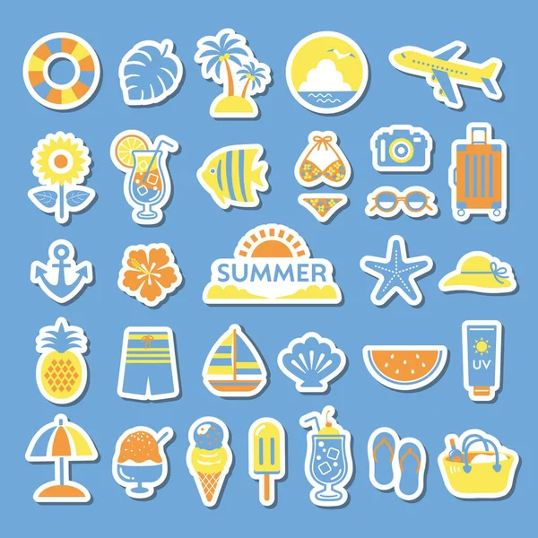 Conjunto Ilustración Viaje Verano Verano Mar Viaje Sello Estilo — Vector de stock