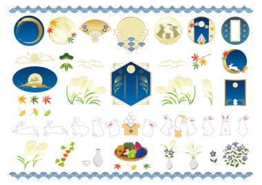Full moon and rabbit. Moon viewing festival in Japan. vector illustration. clipart