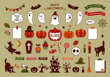 Set of Halloween illustrations and balloon materials