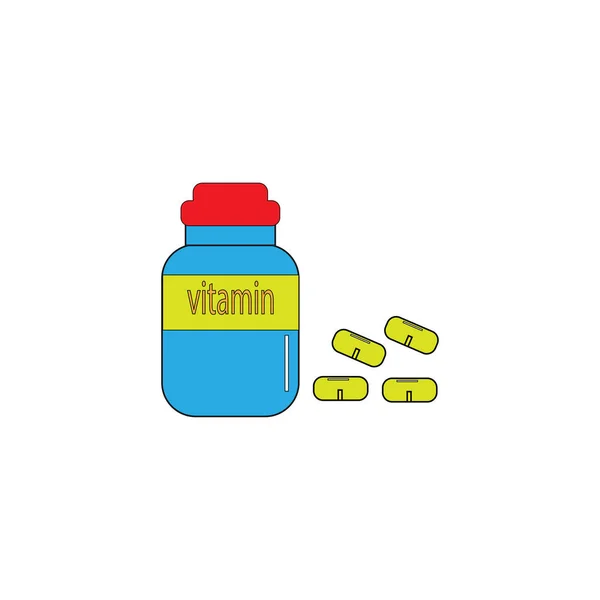 Vitamin Tablett Förpackning Flaska Ikon Färgglada Design Vektor Illustration — Stock vektor