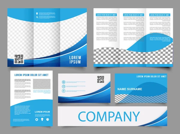 Présentation Brochure Tri Fold Wave Flyer Bleu Blanc Pour Design — Image vectorielle