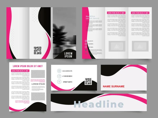 Layout Brochura Onda Três Dobras Folheto Rosa Preto Para Design —  Vetores de Stock