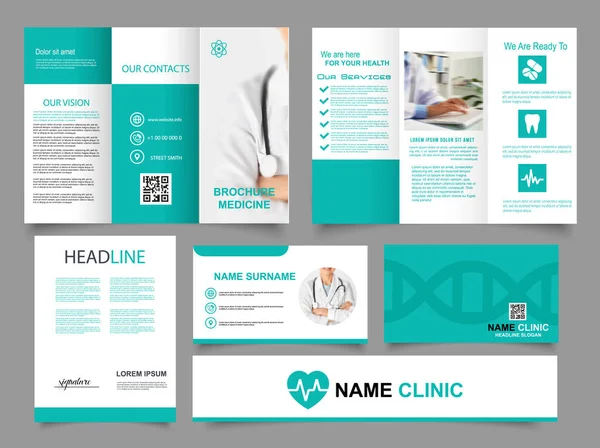 Tri Vouw Medische Brochure Medische Brochure Set Voor Prive Kliniek — Stockvector