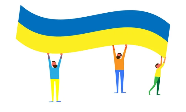 Die Menschen Halten Die Ukrainische Flagge — Stockvektor