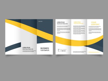 Sarı çizgili üç katlı broşür. Broşür tasarımı, broşür şürü, yaratıcı üçlü katlama, trend broşürü.