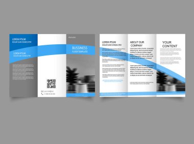 Mavi çizgili üç katlı iş broşürü. Yazdırma şablonu, sunum. Vektör grafikleri.