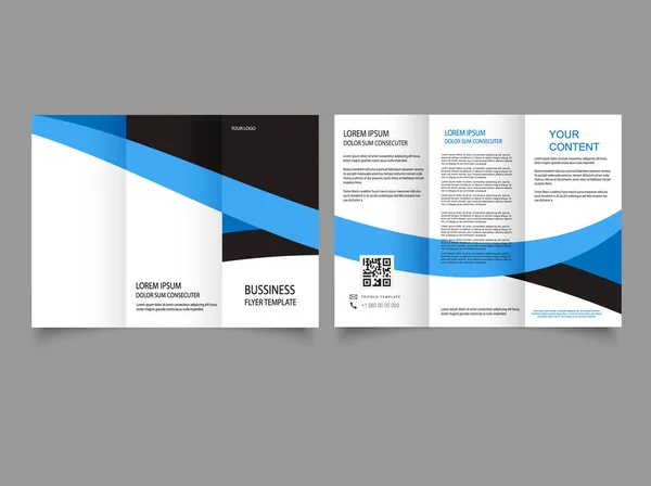 Drievoudige Zakelijke Brochure Met Blauwe Lijn Model Voor Afdruk Presentatie — Stockvector