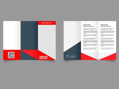 Kırmızı üçgenli katlanmış broşür. Broşür tasarımı, broşür şürü, yaratıcı üç katlı, trend broşürü.