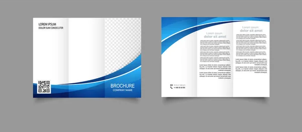 三折波浪小册子的布局 蓝白相间的传单用于设计和印刷蓝色波浪三折的小册子模板 矢量图形 — 图库矢量图片