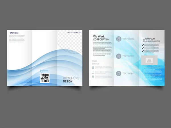 Tri Fold小册子 浅蓝色波浪 蓝色运动三折小册子设计与线条 编辑和印刷模板 矢量图形和设计 — 图库矢量图片