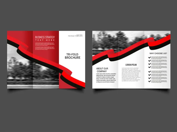 Vector Empty Trifold Brochure Print Template Design Trifold Brochure Red — ストックベクタ