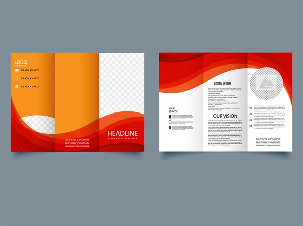 Orange Tri Fold Brochure Waves Business Vector Graphics —  Vetores de Stock