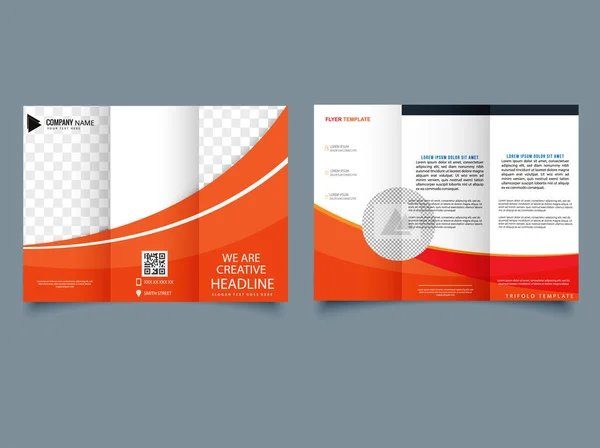 Oranje Tri Fold Brochure Met Golven Vectorafbeeldingen Ontwerp — Stockvector