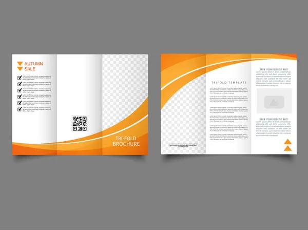 Tri Fold Wave Brochure Layout Orange White Flyer Design Print — Stockvector