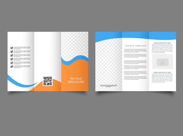 Tri Fold Brochure Orange Waves Collection Folded Brochures Annual Vector — Stok Vektör