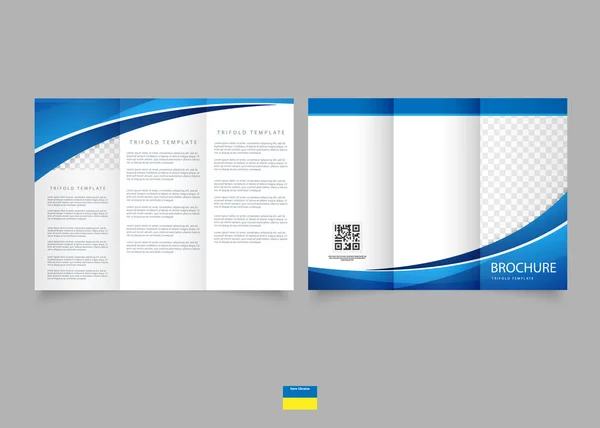 Tri Fold Brochure Blue Waves Flyer Printing Vector Graphics — Vettoriale Stock