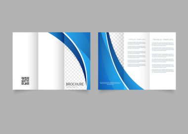 Tri fold brochure with blue waves. Flyer for printing. Vector graphics.