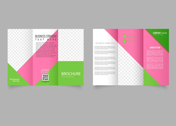 Ροζ Και Πράσινο Τριπλό Φυλλάδιο Σχεδιασμός Εταιρικού Φυλλαδίου Tri Fold — Διανυσματικό Αρχείο