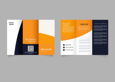 Orange corporate trifold brochure for business. Flyer for printing. Vector graphics