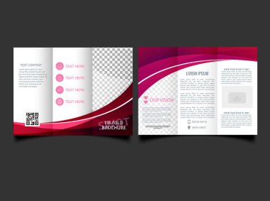 Tri-fold brochure layout, pink and white flyer. For design and printing. pink wavy trifold brochure template..