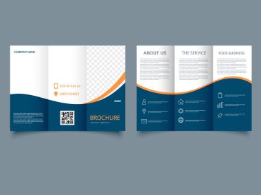 Creative modern corporate business trifold brochure design template with line icons. Template for editing, vector graphics.
