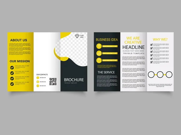 Yellow Black Corporate Business Trifold Brochure Template Construction Tri Fold — Stock vektor