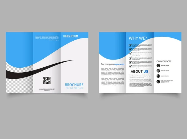 Trifold Brochure Blue Waves Vector Graphics — Stock vektor