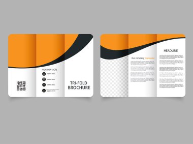 Turuncu siyah renkli üç katlı broşür. Yuvarlak köşeli broşür. Vektör tasarımı