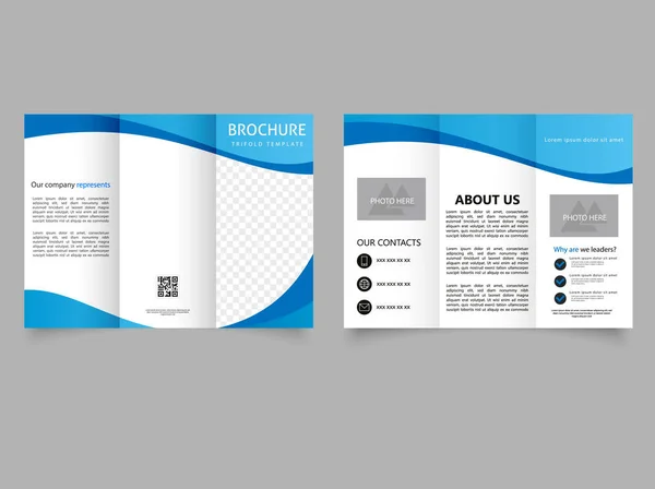 Tri Pieghevole Brochure Con Onde Blu Volantino Stampa Design Vettoriale — Vettoriale Stock