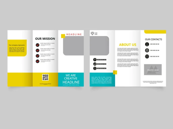 Folleto Creativo Negocios Triples Amarillos Concept Tri Fold Diseño Folleto — Vector de stock