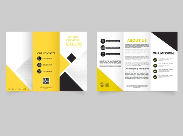 Trifold Brochure Yellow Triangles Vector Template Concept Tri Fold Design — Stock Vector